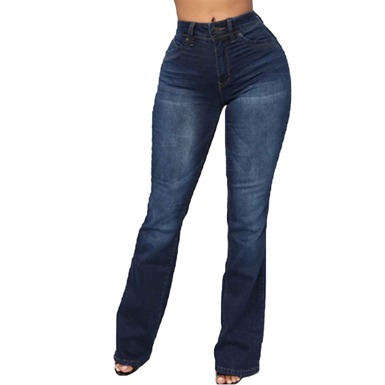 Maiyifu-GJ Women's Retro Mid Rise Boot Cut Jeans Slimming Stretch Juniors Denim Pants Sexy Slim Fit Wide Leg Jean Trouser (Dark Blue,Large)