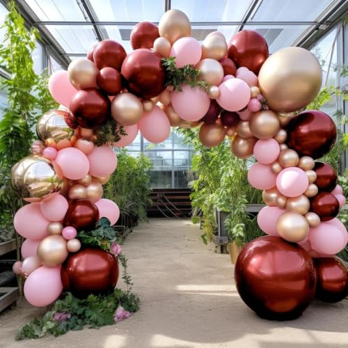 Image of Double Stuffed Burgundy Balloon Arch for Birthday Valentines Party Decor