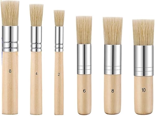 Juego de 6 pinceles de madera para plantillas de cerdas de varios tamaños, pinceles de pintura de mango de madera, pinceles para pintura de acuarela