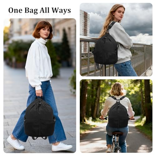 Image of HUA ANGEL Drawstring Backpack, Waterproof Nylon Sports Gym Bag, Travel Backpack for Women and Men for Sports, Travel