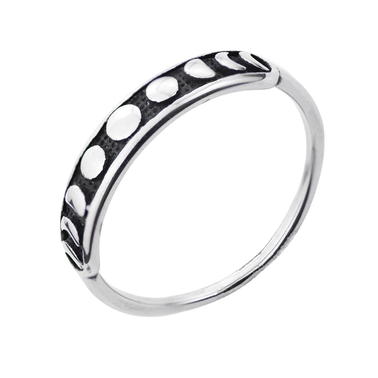 Gothic Black Band Moon Phase Ring Silver Round Shape Minimalist Cute Ring Stainless Steel Finger Rings Gift for Women&Men Size 6-11