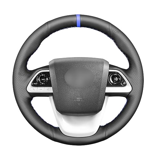 MeOmo Black PU Artificial Leather Steering Wheel Cover Braid for Toyota Prius 4 Mirai Prius Prime 2015 2016 2017 2018 2019 2020-2022(NO Marker red)