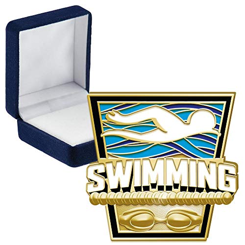 Swimming Turf Pins, Swimming Turf Pin With Blue Velvet Presentation Case, 5 Pack