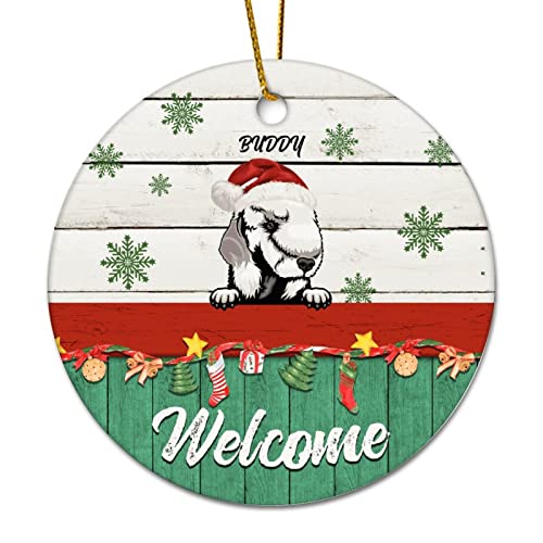 Adorno de Navidad personalizado con nombre de perro, adorno de Navidad personalizado de cerámica redondo para decoración de árbol de Navidad, recuerdo de Navidad, regalos de Año Nuevo para la familia,