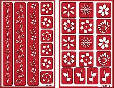 Over 'n' Over Reusable Self-Stick Etching Stencil for Glass (or Stamping) - Bundle of Two Sets - Floral Borders 2 & Flowers