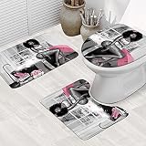 LGhtyro 3 Piece Sexy African American Woman Bathroom Rug Set Pink Get Naked Black Girl Bath Contour