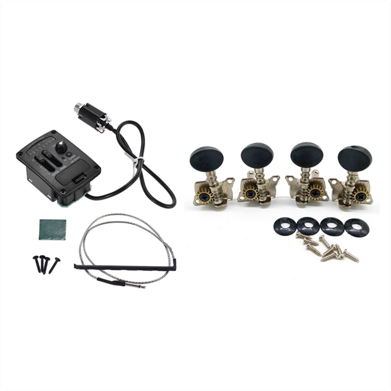 Tuning Machine Heads 1 Set Ukulele Piezo Pickup Preamplificatore Equalizzatore A 2 Bande Equalizzatore 4 Pezzi Metallo Aperto Ukulele Tuning Pioli Accordatori