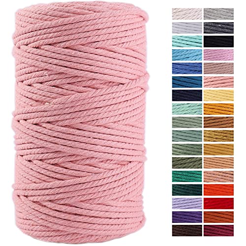 Meat Pink Macrame Cord 4mm x 109Yards, Colored Cotton Rope Craft Cord for Wall Hanging, Plant Hangers, Crafts, Knitting, Decorative Projects