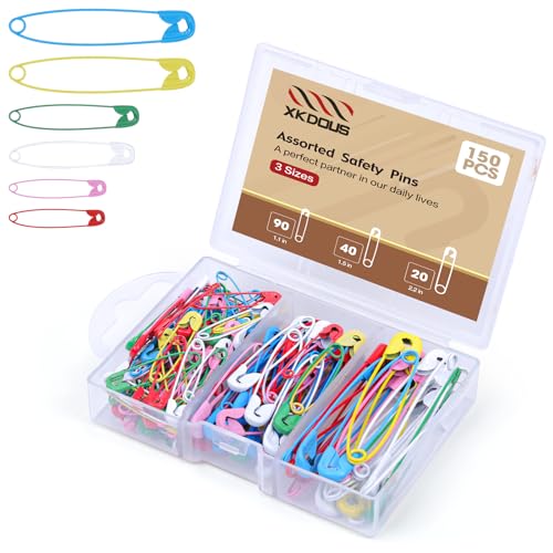 Image of Safety Pins - 150 Pcs Assorted Sizes 6 Color Pins Bulk | Small & Large Heavy Duty for Clothes, Sewing, Craft
