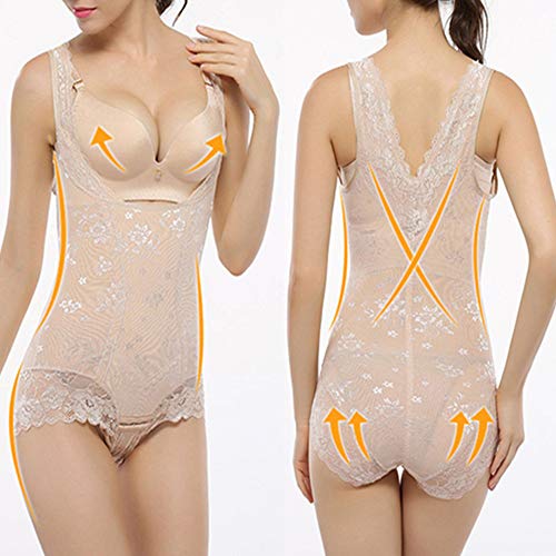 Y&YJ Women Latex Waist Trainer Bodysuit Tummy Slim Body Shaper Under Bust Girdle Shapewear (L, Beige)