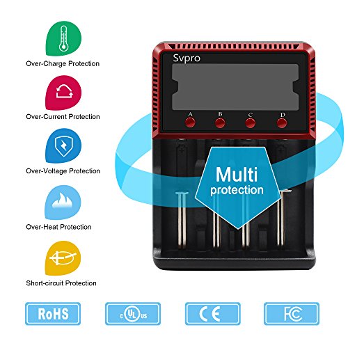 Svpro Caricabatteria universale 4 slot LCD per