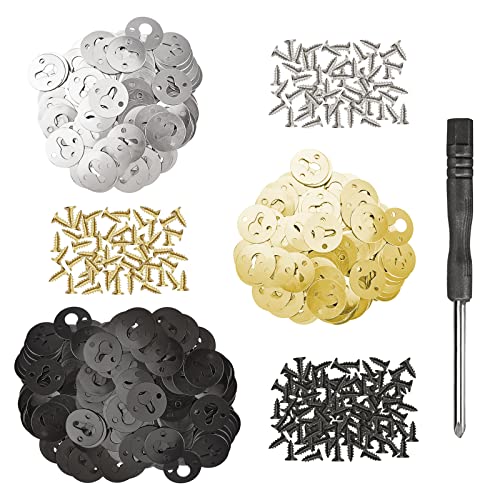 Image of Keyhole Hangers with Screws, 120Pcs Round Keyhole Frame Hangers Metal Picture Hangers Keyhole Hanging Fasteners Keyhole Hanging Plates with Screwdriver (Black & Gold & Silver)