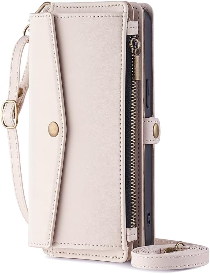 Asuwish Phone Case for Samsung Galaxy A71 5G Zipper Wallet Cover with Screen Protector and Leather Card Holder Slot Stand Wrist Strap Cell Accessories Mobile Flip A 71 G5 71A S71 A715G Women Men Beige
