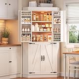 Jocoevol Corner Cabinet, Kitchen Pantry Storage Cabinet with 4 Doors and Shelves, Tall Food Pantry Storage Cabinet Farmhouse Furniture for Kitchen Dining Room, White