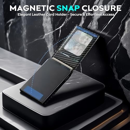 For Men Minimalist Slim Leather Mini Wallet, Credit Card Holder Case, Pop Up & ID Window, Ultra Lightweight, Magnetic Closure, RFID Blocking. Brown3