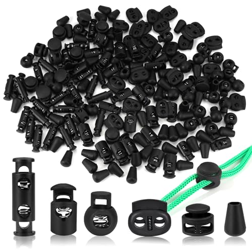 مجموعة 168 قطعة من سدادات الأسلاك البلاستيكية من اكسين ديشين، 6 أنواع أقفال، مشبك زنبركي أسود، سدادة حبل، فتحة واحدة وفتحتين، للأربطة وشنطة الظهر وما إلى ذلك