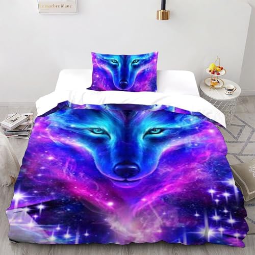 Housse de couette loup avec impression 3D haute définition en microfibre douce