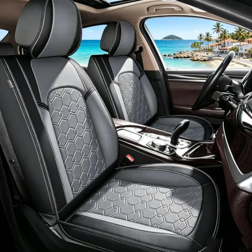 Image of Car Seat Covers for Honda HR-V 2016-2026 2027 Full Set Faux Leather | Waterproof Breathable Scratch Resistant 360 Wrap Airbag Compatible Easy Clean (5 Seats,Black & Grey)