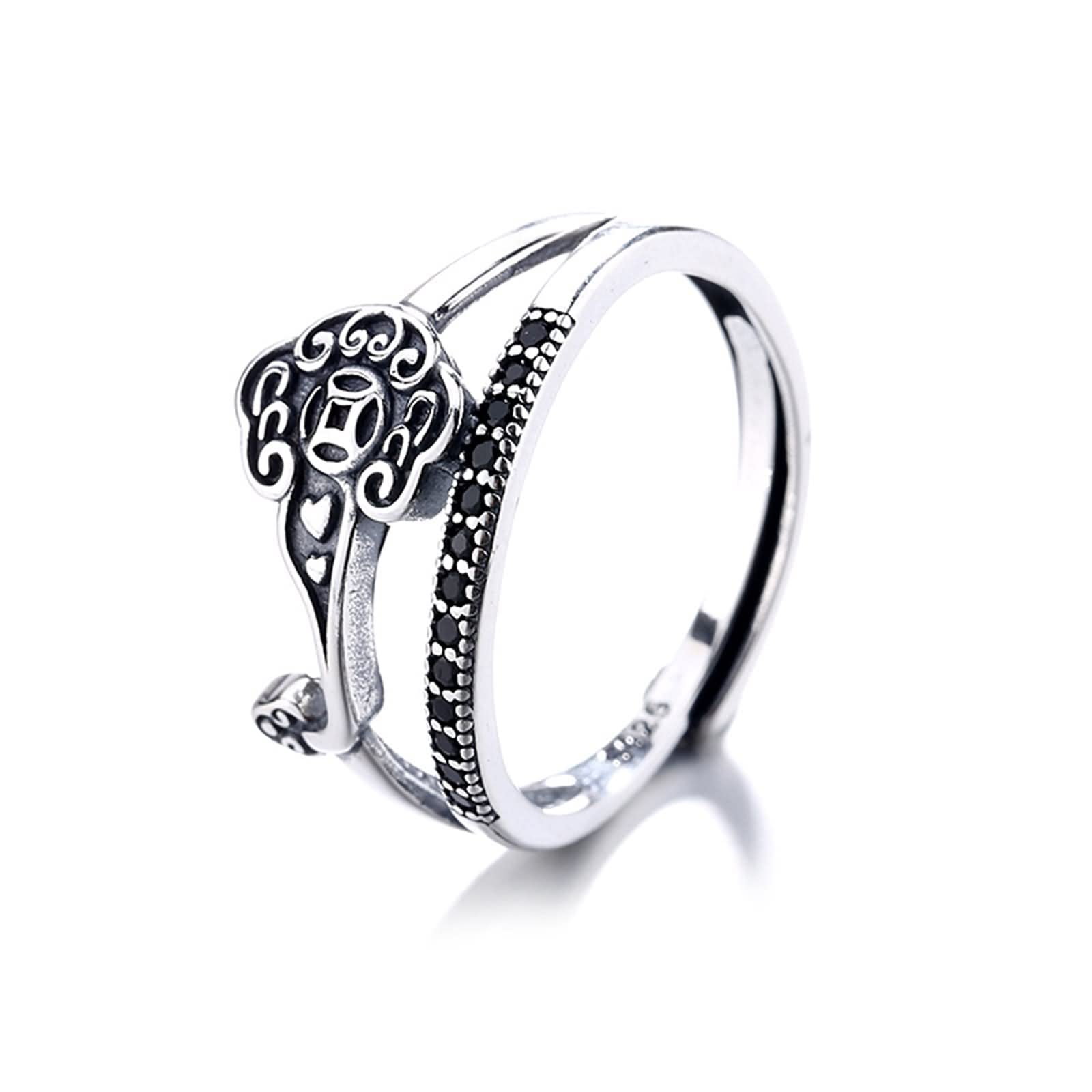 Anillos de Plata de Ley Maciza, Anillos Ajustables para Mujer, Cerradura de longevidad, alianzas de Boda de Estilo Chino Xiangyun