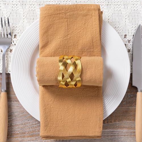 Image of MLMC 4 Pack Caramel Cloth Napkins Rustic Washable Cotton Linen Napkins Set of 4 17 inchx17 inch Reusable Dinner Napkins Cloth for Wedding Party Bridal Shower Everyday Use Gathings Decor