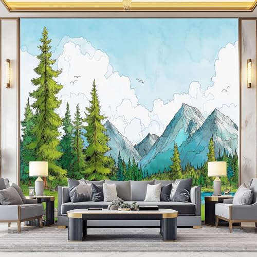 Fondos de pantalla con imágenes panorámicas Pintado Pino Bosque Montaña Decoración de pared decorativa para el dormitorio del hogar 200 x 140 cm para decoración papel tapiz multiusos Vistoso