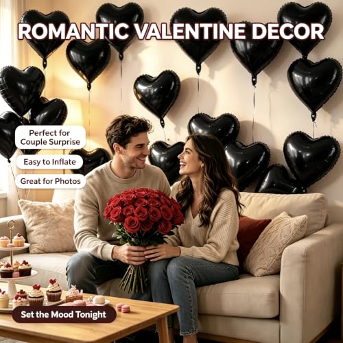 Image of 50 Pcs Black Heart Balloons,5 Inch and 10 Inch Heart Foil Balloons Love Balloon Valentine Balloon for Birthday Party Wedding Engagement Party Baby Shower Valentine Day Decorations