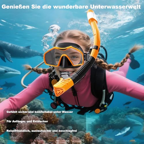 Schnorchelset Erwachsene,Schnorcheln Set mit Taucherbrille und Trocken Schnorchel,Anti-Fog Anti-Leck Schnorchelmaske Tauchmaske aus Gehärtetem Glas,für Tauchen Schnorcheln Schwimmen,Dry Schnorchel