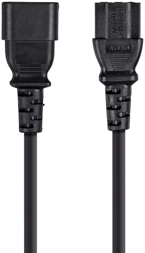 Monoprice Extension Cord - IEC 60320 C14 to IEC 60320 C13, 10 Amp, 1250 Watt, 3-Prong, SVT, 18AWG, 3 Feet, Black (1 Pack)
