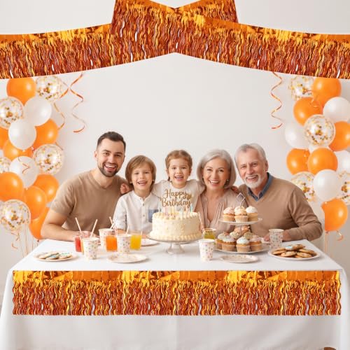 Image of BEISHIDA 3 Pack Orange Wavy Foil Fringe Garland 30ft Tinsel Wall Decor