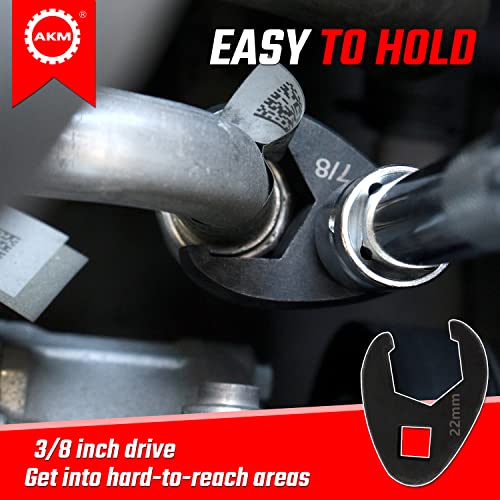 Akm 3/8" Drive Crowfoot Wrench Set, 18-Piece Cr-V Steel Flare Nut Wrench Set Sae 3/8"-7/8" & Metric 10-22Mm With Organizer Box #TOP6