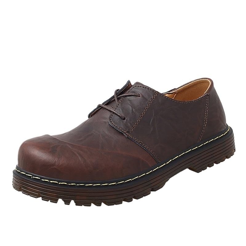 Men's Low-top Rubber Shoes Retro Oxford Shoes Low-Heeled Non-Slip wear-Resistant Comfortable Breathable Round-Toed Outdoor Casual Shoes for Men(Brown-1,9)