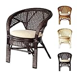 Pelangi Handmade Rattan Dining Wicker Chair w/Cushion, Dark Brown