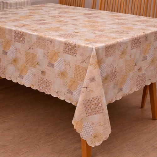 Image of Dakshya Industries PVC Waterproof Table Cover 6 Seater 54x78 Inch - Washable Oil & Stain Resistant Dining Table Cover (Gold)