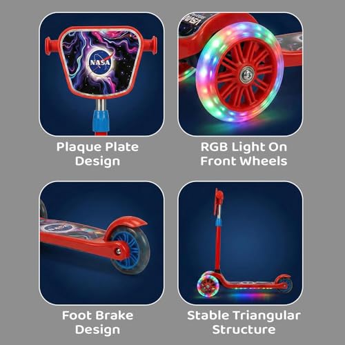 Image of StarAndDaisy X NASA Kick Scooter for Kids 3+ Years, Foldable Skate Scooter for Children Girls & Boy with Multi-Level Height Adjustment, LED Wheels & Brakes (Officially Licensed)- Red