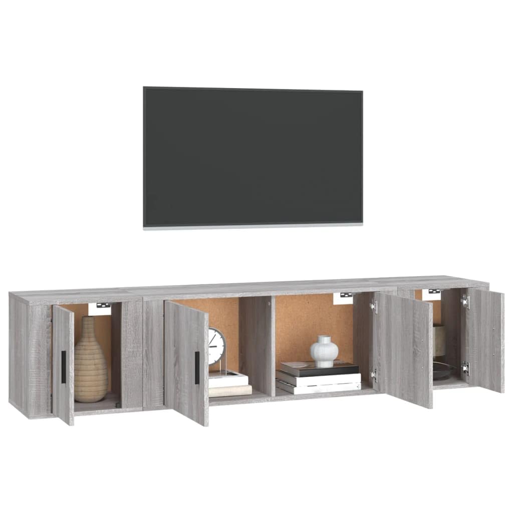 Set di 3 mobili per TV grigio Sonoma, montaggio a parete, in legno