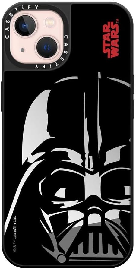 CASETiFY Mirror iPhone 13 Case [Star Wars Co-Lab / 4.9ft Drop Protection/Magsafe] - Darth Vader Helmet - Silver on Black