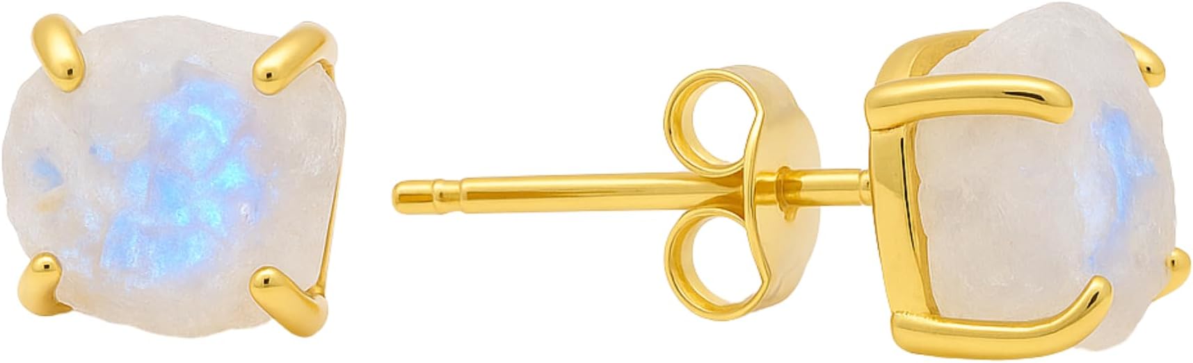 Gempires Natural Raw Gemstone Stud Earrings for Women | Handmade Raw Crystal Prong Setting Earrings | Hypoallergenic Gold Plated Minimal Studs | Unique Gift Jewelry for Her (Multiple Gemstone Options)