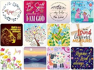 Christian Coasters, Pack of 12 cork coasters, each of a different design, with Bible verses or inspirational words. Beautiful Christian gifts for women or men, by Just Cards Direct (C400a)