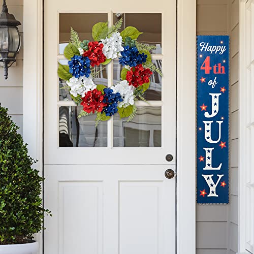 Glitzhome Patriotic American Wreath Red White And Blue Summer Wreath Memorial Day Wreath Festival Garland Decoration 4Th Of July Wreaths For Front Door Wall Decor Farmhouse Independence Day Wreath #TOP6