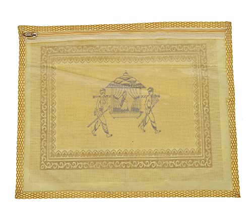 Image of Kuber Industries 3 Pcs Plastic Waterproof Saree Covers for Storage | Wardrobe Organizer for Storage | Saree Organiser for Wardrobe | Palki Print - Golden
