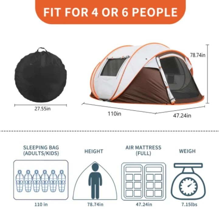 Carpa portátil pop-up para 4 a 6 personas color blanco y marrón miniatura 5