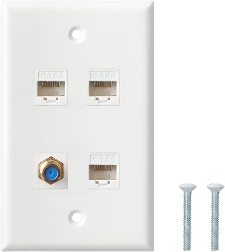 Vista 22 de Placa de pared coaxial Ethernet, 2 puertos Cat6 Keystone hembra a hembra, 1 puerto tipo F conector coaxial Keystone placa de pared - Blanco