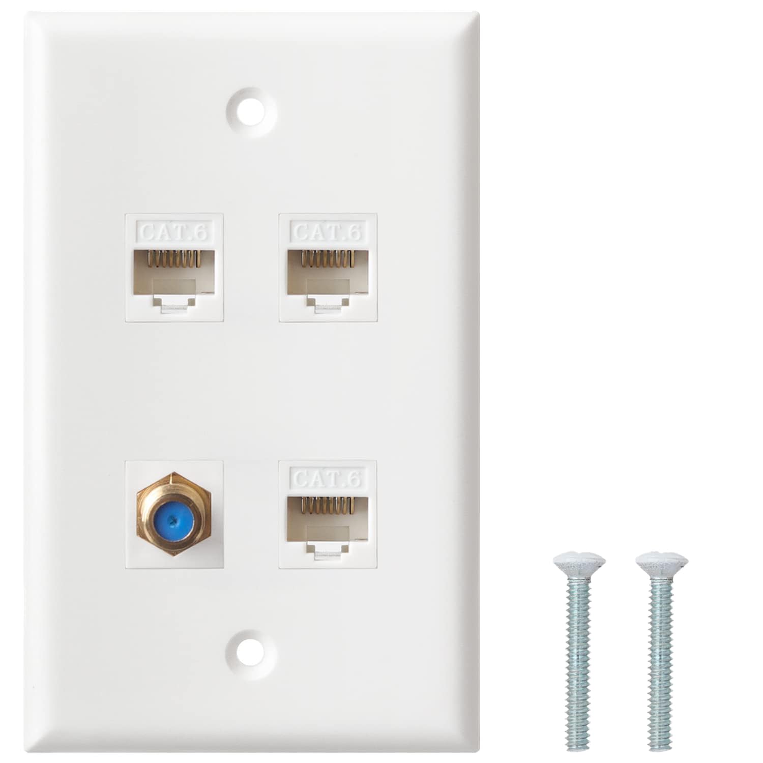 Eaststartech Women's White Ethernet Coax Wall Plate, 3 Port Cat6 Keystone To 1 Port F Type Connector Coax Keystone To Wall Plate