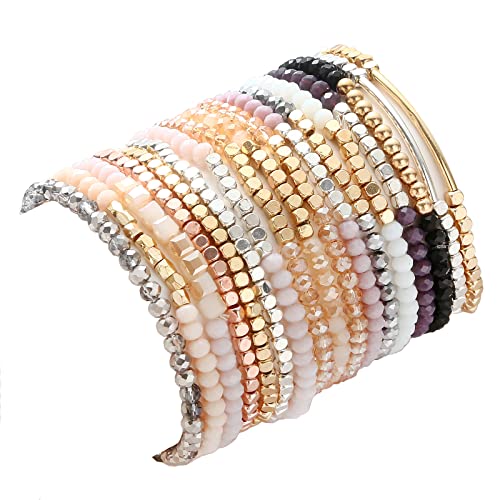 Samoco 17Pcs Delicate Boho Beaded Multi Layer Versatile Statement Bracelets Stackable Stretch Strand Cuff Bangles Sparkly Crystal Bracelet #TOP10