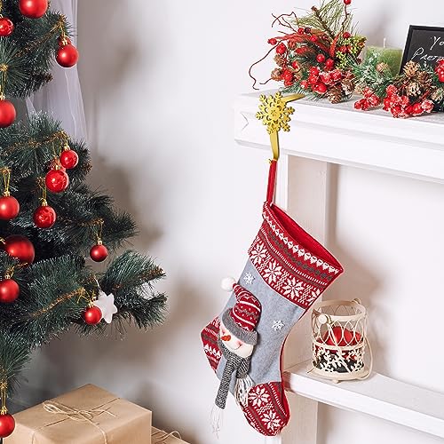 Peryiter 12 Pieces Snowflake Christmas Stocking Holders for Mantle Christmas Stocking Hooks Metal Sock Hangers Holder Stand Weighted for Fireplace(Gold)