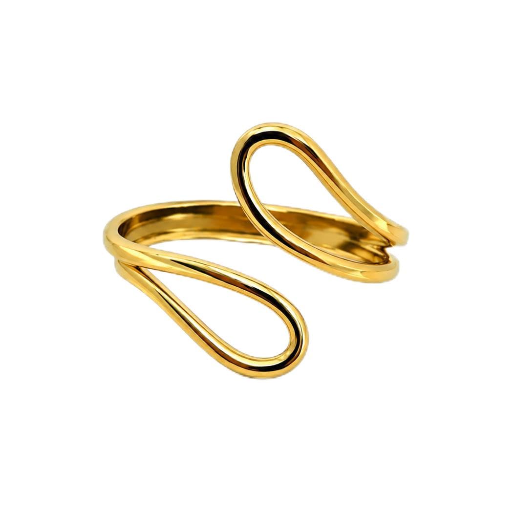 Adjustable Open Loop Ring for Women & Girls | 18K Gold Plated Minimalist Geometric Ring | Anti Tarnish Waterproof Stainless Steel Statement Ring | Korean Style Stackable Fashion Jewelry | Best For Daily, Party, Birthday Anniversary-image-9