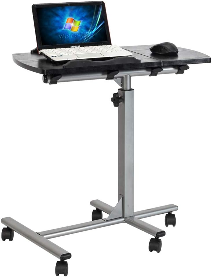 Angelbee Mobile Laptop Desk, Adjustable Height Overbed Bedside Table Laptop Standing Desk, Tilt Ergonomic Home Computer Desk Workstation Rolling Side Table for Offices, Home, Medical and School : Office Products