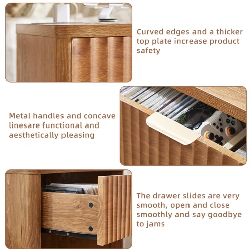 LEYAOYAO Fluted Farmhouse Nightstand Set of 2 with Charging Station, 23" Wide 1 Drawers Night Stand,Brown Dresser for Bedroom,Bed Side Table Chest of Drawers,Wood End Table for Living Room