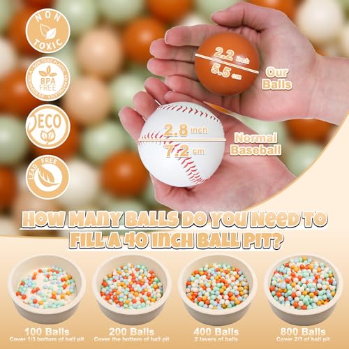 GOGOSO Cream Ball Pit Balls 100 Balls, 2.2 Inch Ball Pool Balls for Baby Fun Toys, Different Shaped for Toddler Ball Pit, Boys Girl Kids Birthday, Tent,Slides, Cream Green-Nude Combo