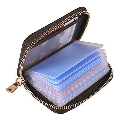 Leather Credit Card Holder and Organizer, Zippered Credit Card Wallet, RFID Blocking Credit Card Protector with 21 Card Slots